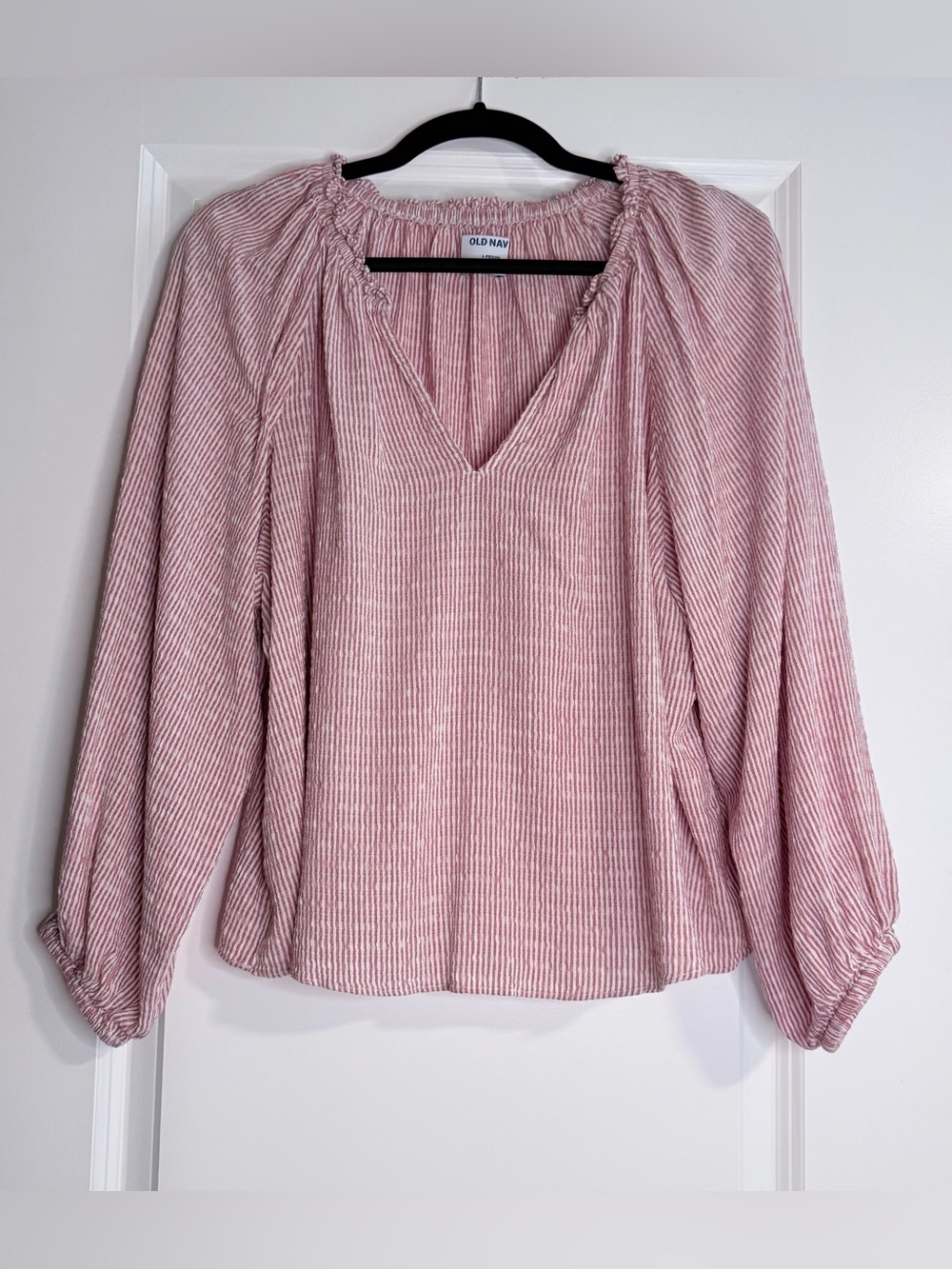 Old Navy | Red & White Striped (looks almost pink) V-Neck Peasant Blouse | LP